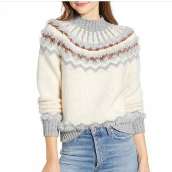 Lou and Grey Fuzzy Fair Isle Wool Blend Sweater in Irish Cream XS - Picture 1 of 8